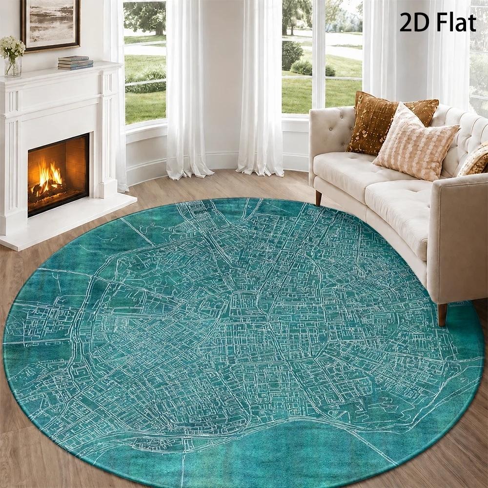 Teal City Map Round Rug Vintag - огляд і ціна Commercial Road Printing